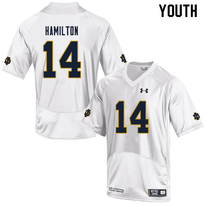 Youth #14 Kyle Hamilton Notre Dame Fighting Irish College Football Jerseys Sale-White